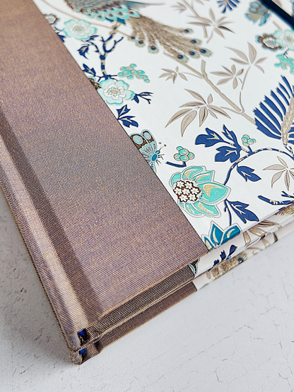 B5 192-page Hardcover Journal finished in botanical Florentine Print and Blue/Gold Japanese Book Cloth