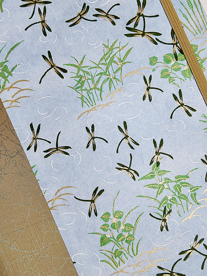 NEW B5 192-page Hardcover Journal finished in Green Japanese Book Cloth and blue Dragonfly Chiyogami Paper