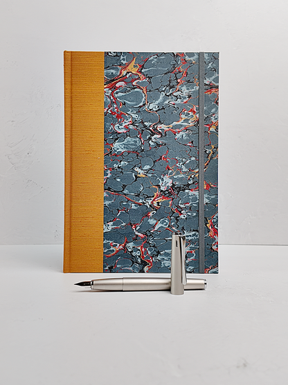 NEW B5 192-page Hardcover Journal finished in Ochre Japanese book cloth and French Marble Paper