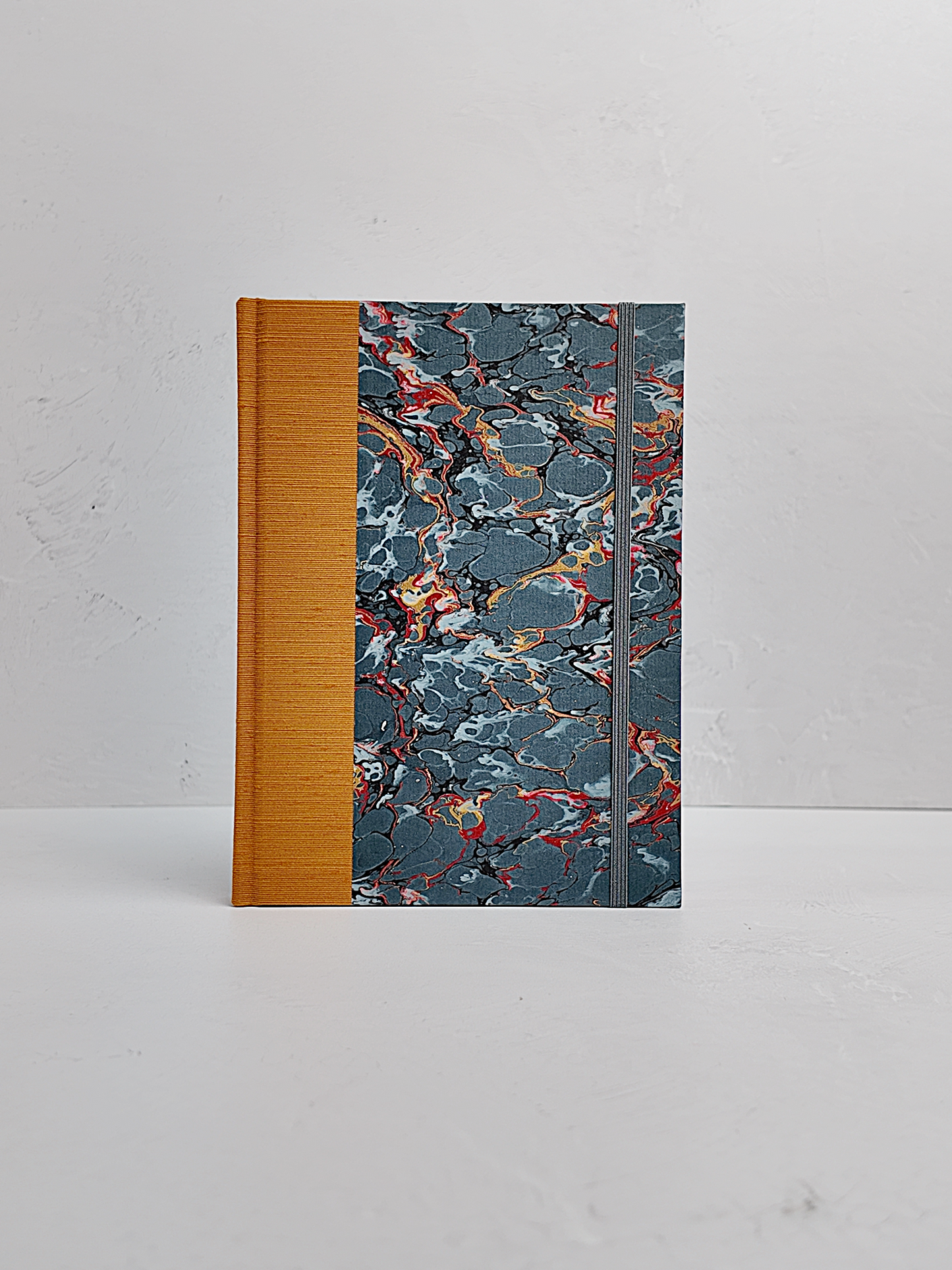 NEW A5 160-page Hardcover Journal finished in Ochre Japanese book cloth and French Marble Paper