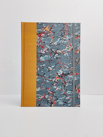 NEW B5 192-page Hardcover Journal finished in Ochre Japanese book cloth and French Marble Paper