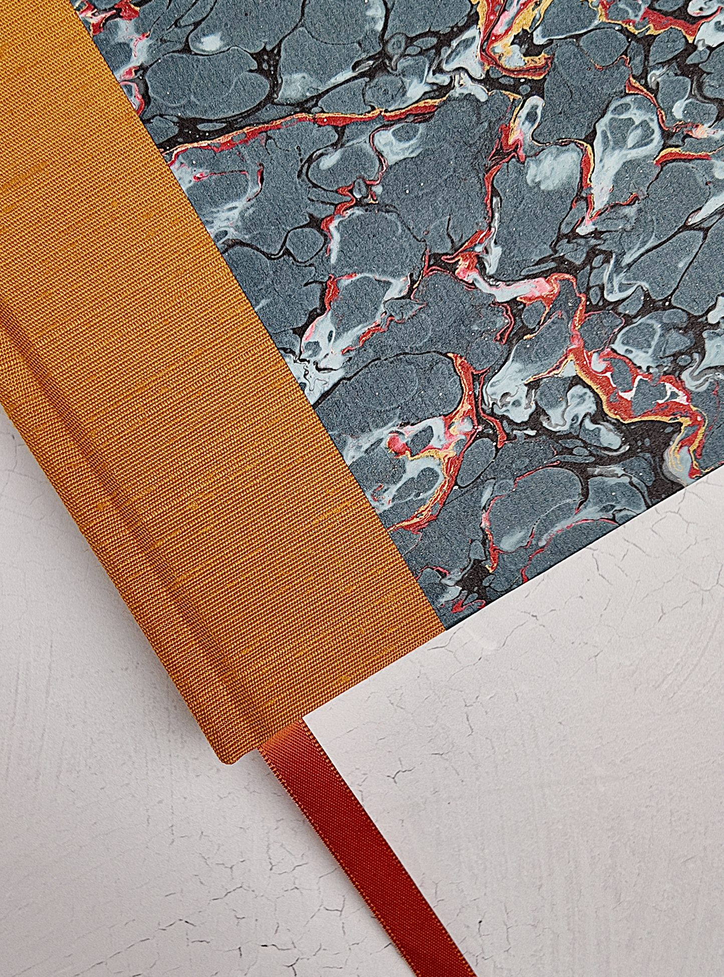 NEW B5 192-page Hardcover Journal finished in Ochre Japanese book cloth and French Marble Paper