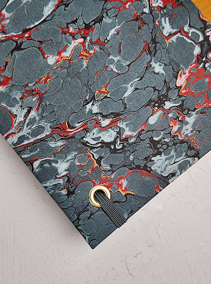 NEW A5 160-page Hardcover Journal finished in Ochre Japanese book cloth and French Marble Paper