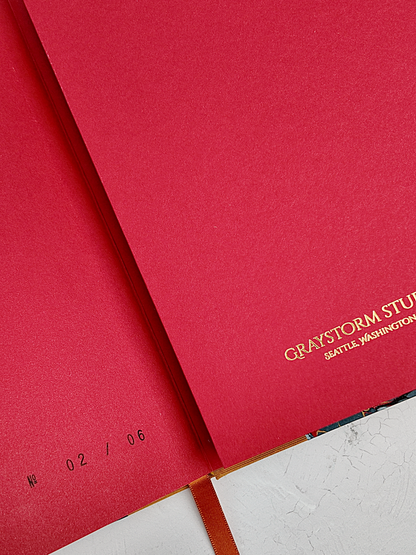 NEW A5 160-page Hardcover Journal finished in Ochre Japanese book cloth and French Marble Paper
