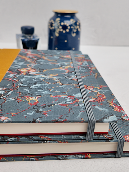 NEW B5 192-page Hardcover Journal finished in Ochre Japanese book cloth and French Marble Paper