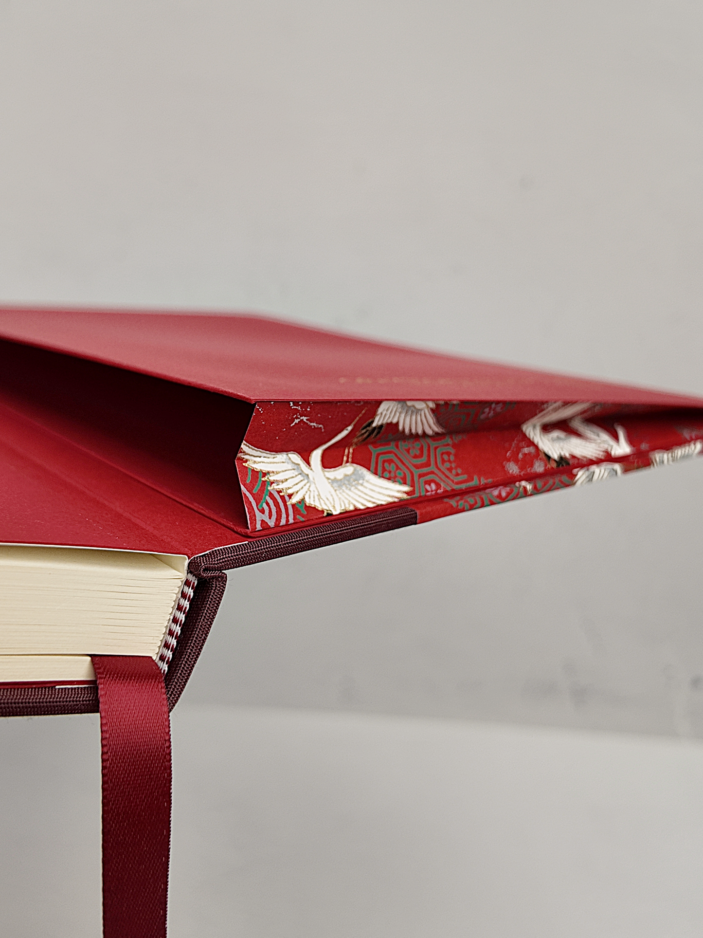 NEW B5 192-page Hardcover Journal finished in Maroon Japanese book cloth and white Cranes on red Chiyogami paper