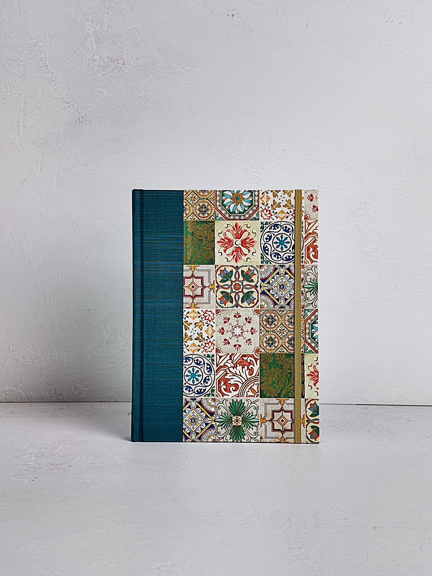 NEW A5 160-page Hardcover Journal finished in Cadette Blue Japanese book cloth and Mexican Talavera Tile silk screen paper