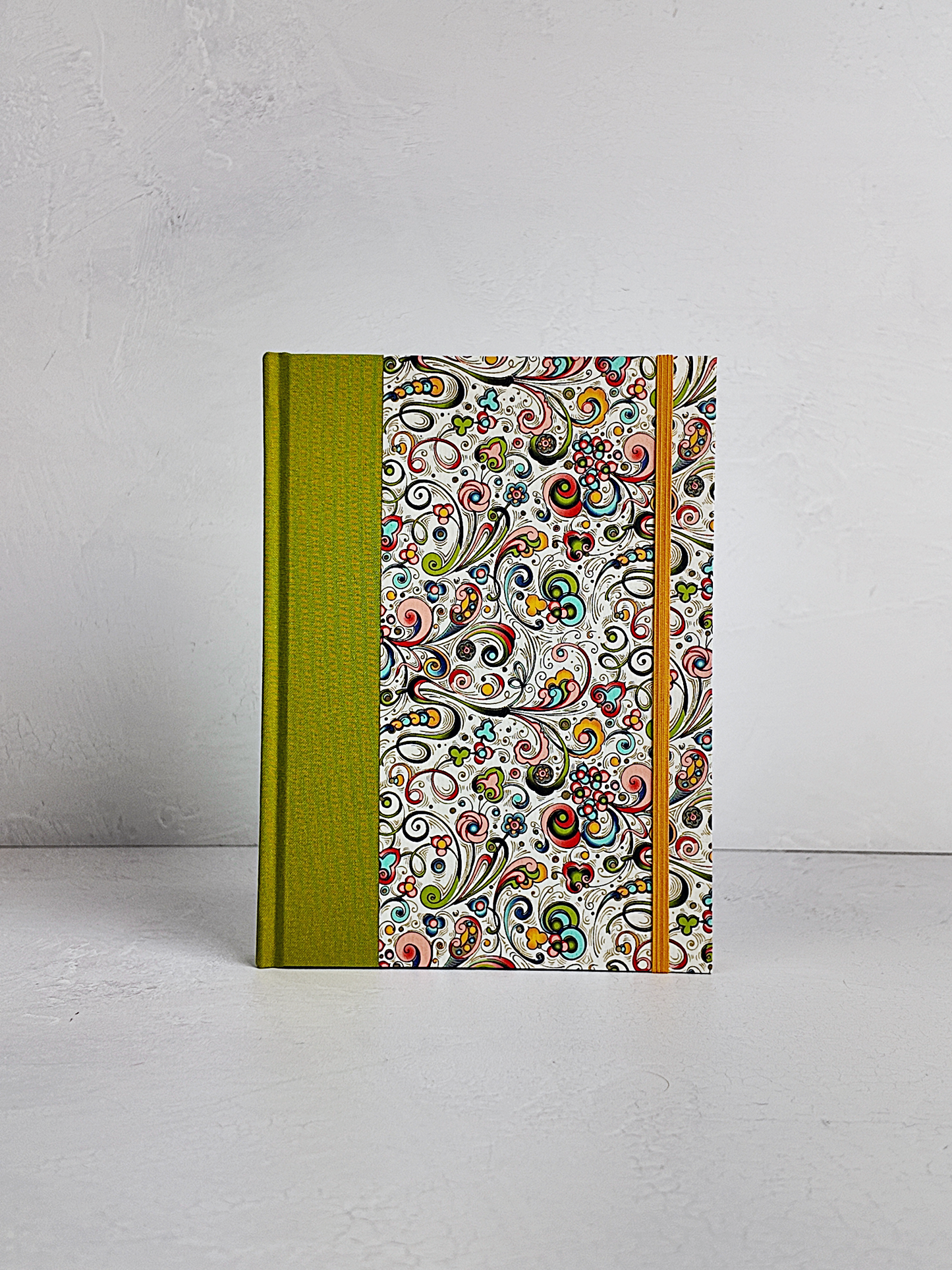 NEW B5 192-page Hardcover Journal finished in Lemongrass Verona book cloth and an Italian Florentine Print