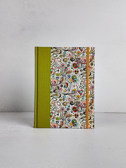 NEW B5 192-page Hardcover Journal finished in Lemongrass Verona book cloth and an Italian Florentine Print