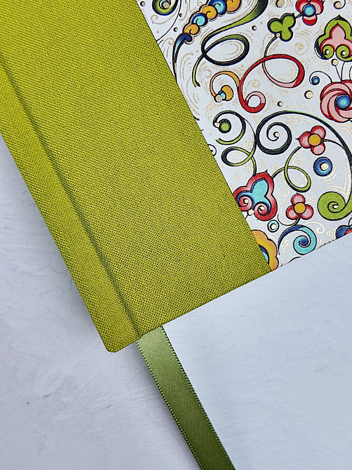 NEW A5 160-page Hardcover Journal finished in Lemongrass Verona book cloth and an Italian Florentine Print