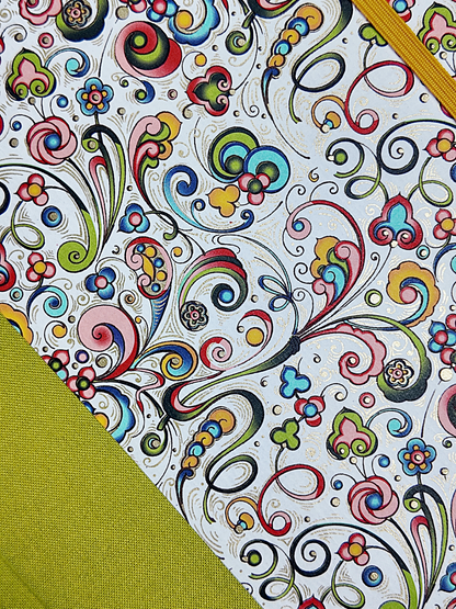 NEW B5 192-page Hardcover Journal finished in Lemongrass Verona book cloth and an Italian Florentine Print