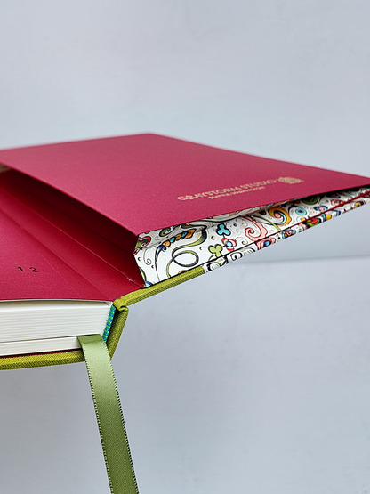 NEW B5 192-page Hardcover Journal finished in Lemongrass Verona book cloth and an Italian Florentine Print