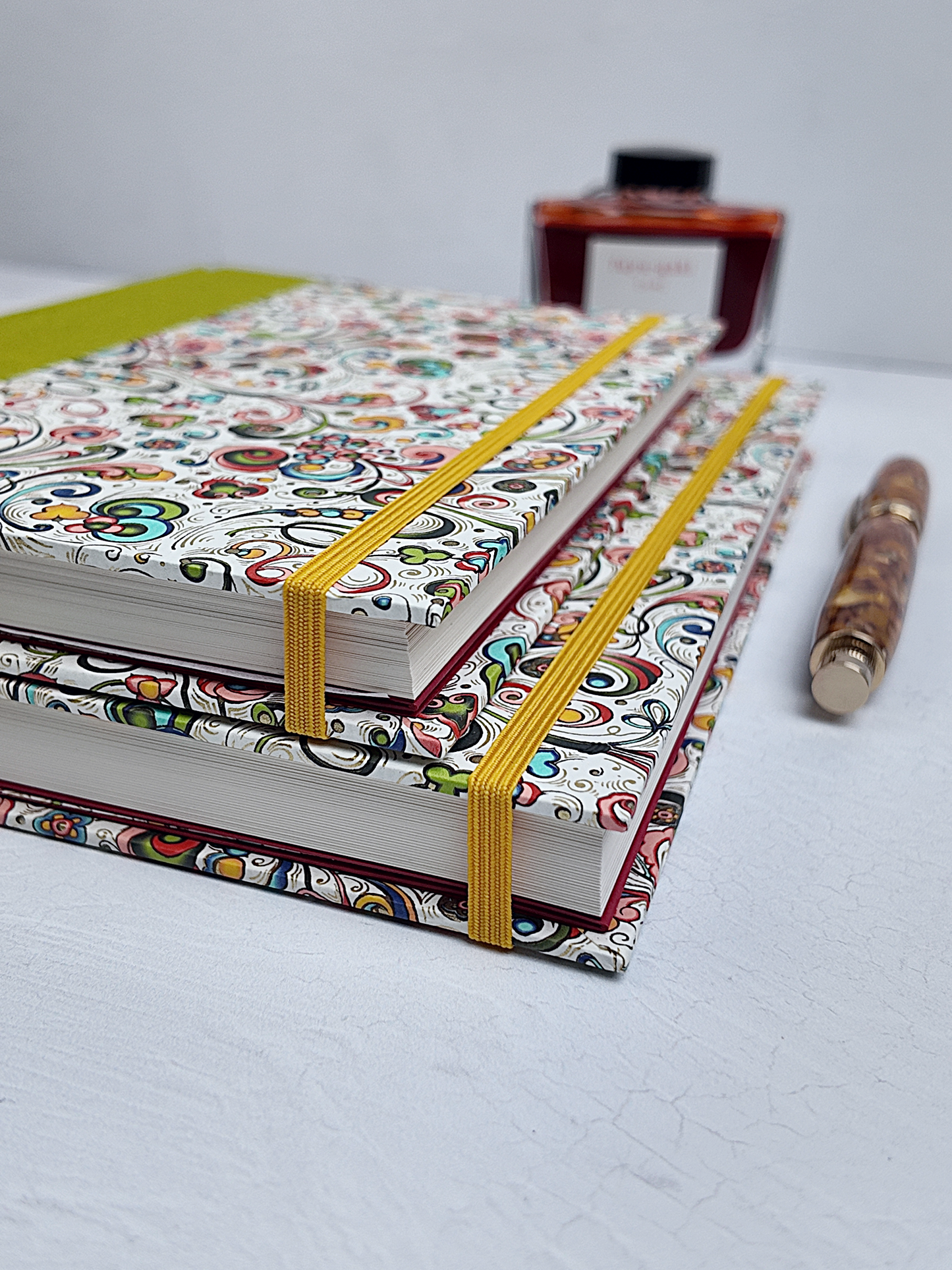 NEW A5 160-page Hardcover Journal finished in Lemongrass Verona book cloth and an Italian Florentine Print