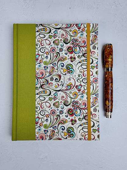 NEW A5 160-page Hardcover Journal finished in Lemongrass Verona book cloth and an Italian Florentine Print