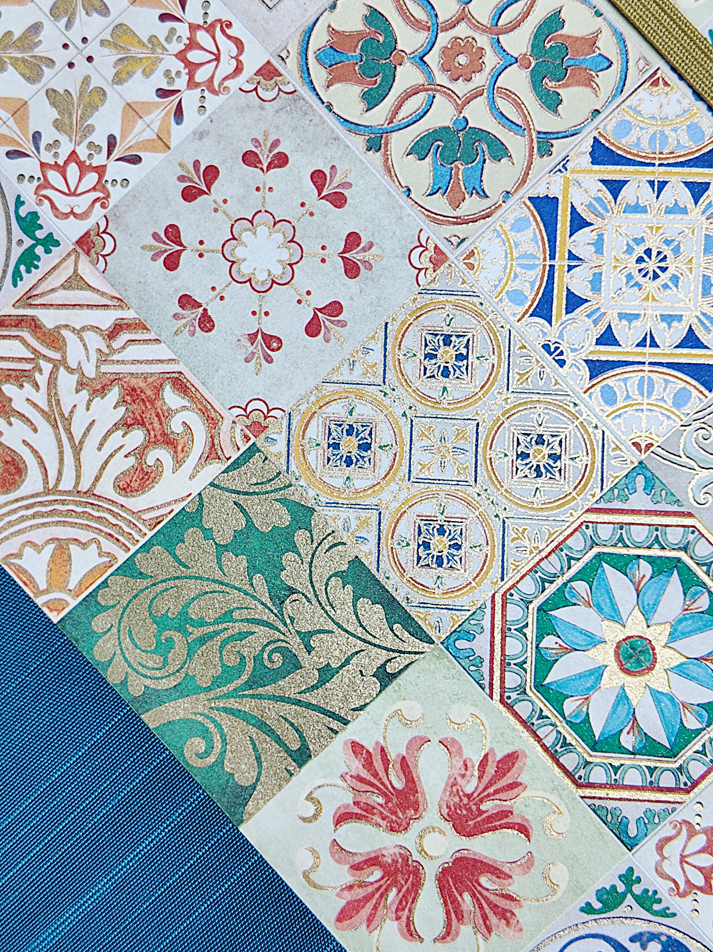 NEW B5 192-page Hardcover Journal finished in Cadette Blue Japanese book cloth and Mexican Talavera Tile silk screen paper