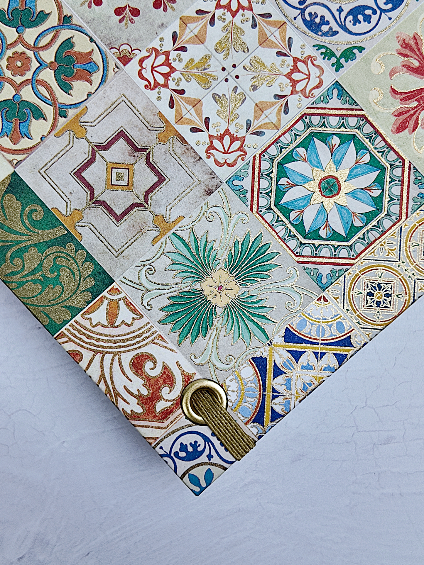 NEW B5 192-page Hardcover Journal finished in Cadette Blue Japanese book cloth and Mexican Talavera Tile silk screen paper