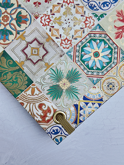 NEW B5 192-page Hardcover Journal finished in Cadette Blue Japanese book cloth and Mexican Talavera Tile silk screen paper