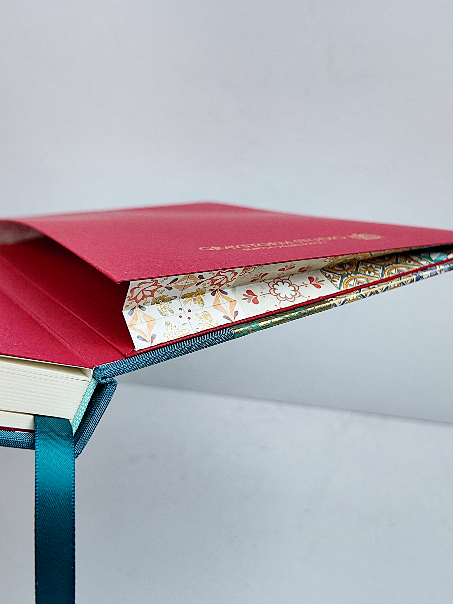 NEW B5 192-page Hardcover Journal finished in Cadette Blue Japanese book cloth and Mexican Talavera Tile silk screen paper