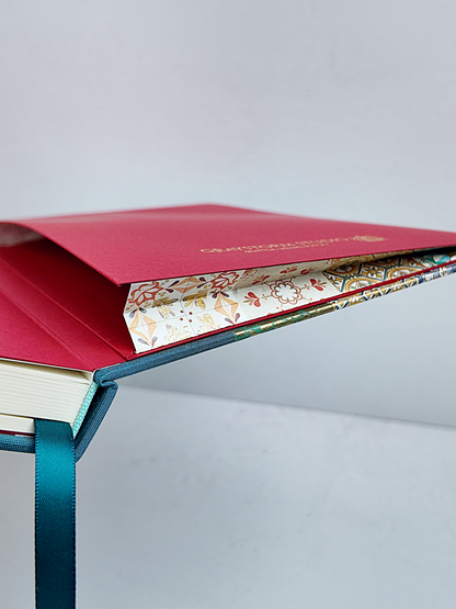 NEW A5 160-page Hardcover Journal finished in Cadette Blue Japanese book cloth and Mexican Talavera Tile silk screen paper