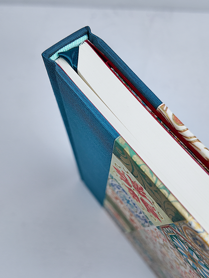 NEW B5 192-page Hardcover Journal finished in Cadette Blue Japanese book cloth and Mexican Talavera Tile silk screen paper