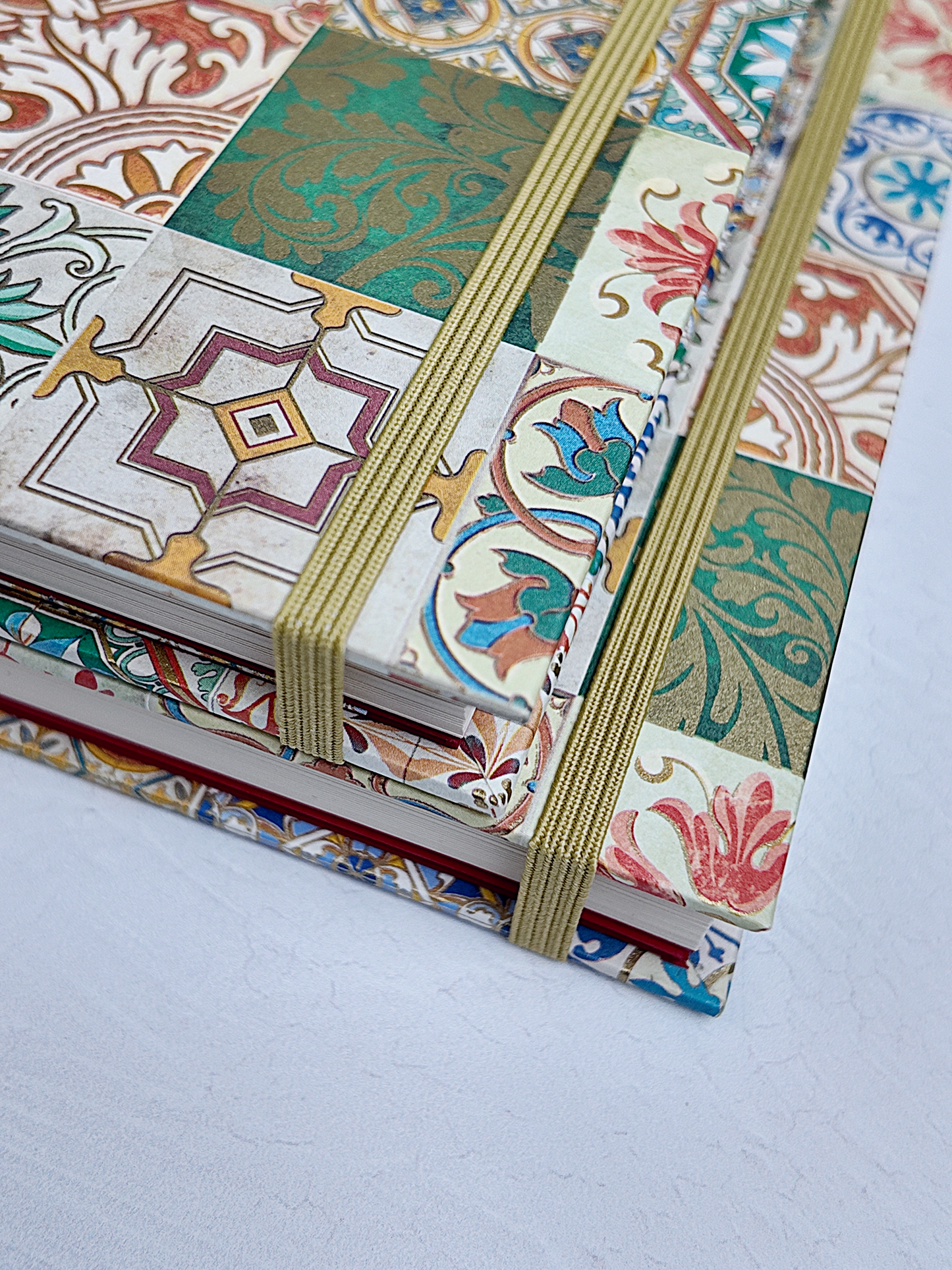 NEW A5 160-page Hardcover Journal finished in Cadette Blue Japanese book cloth and Mexican Talavera Tile silk screen paper