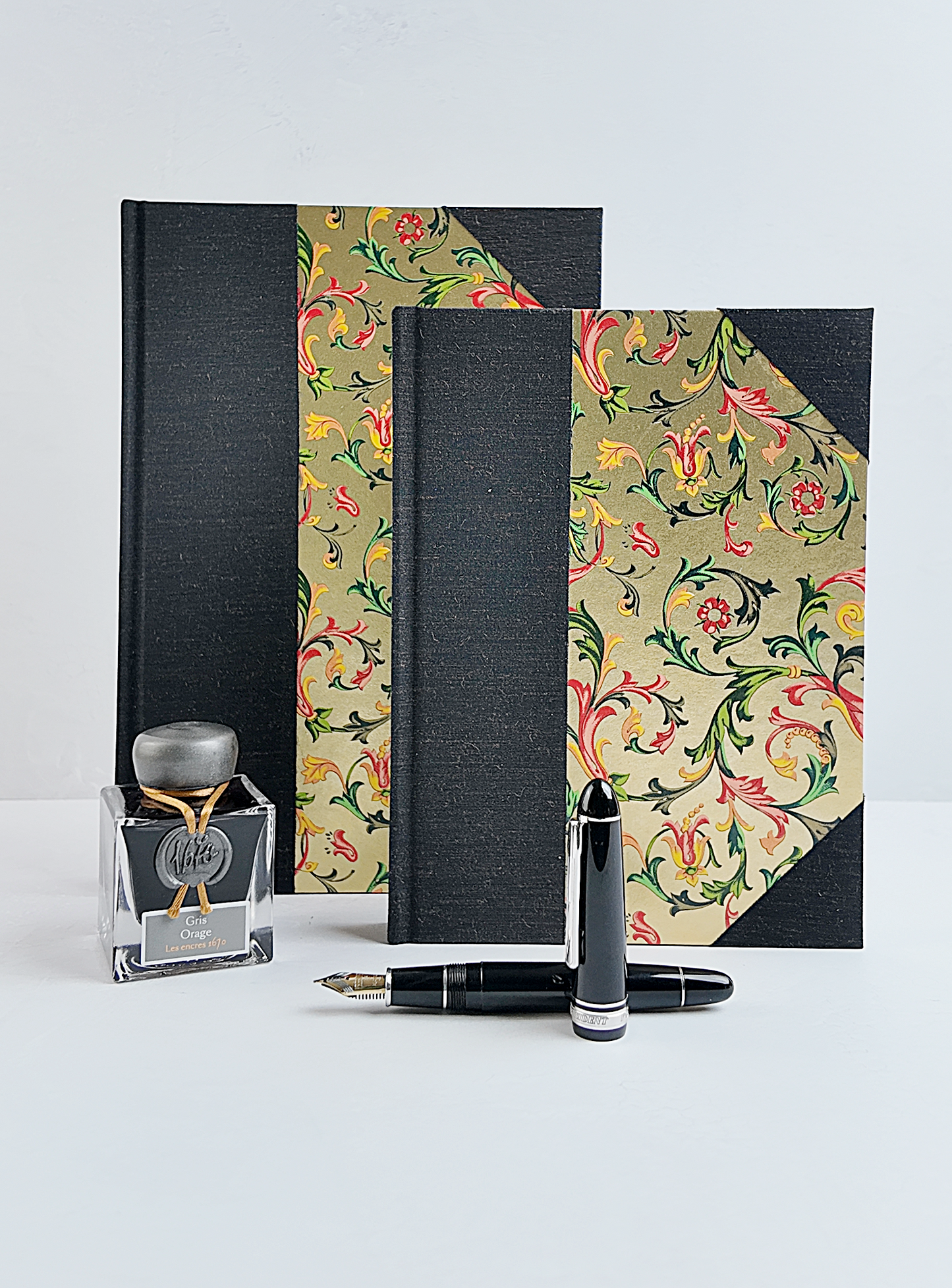 NEW B5 192-page Hardcover Journal finished in Black Mohair Japanese book cloth and gold Italian Florentine print