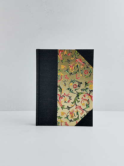NEW A5 160-page Hardcover Journal finished in Black Mohair Japanese book cloth and gold Italian Florentine print