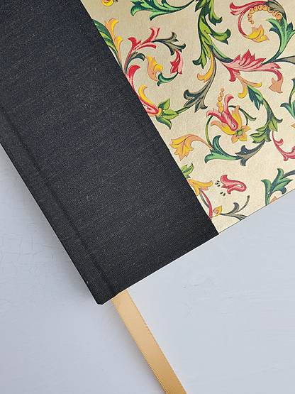NEW B5 192-page Hardcover Journal finished in Black Mohair Japanese book cloth and gold Italian Florentine print