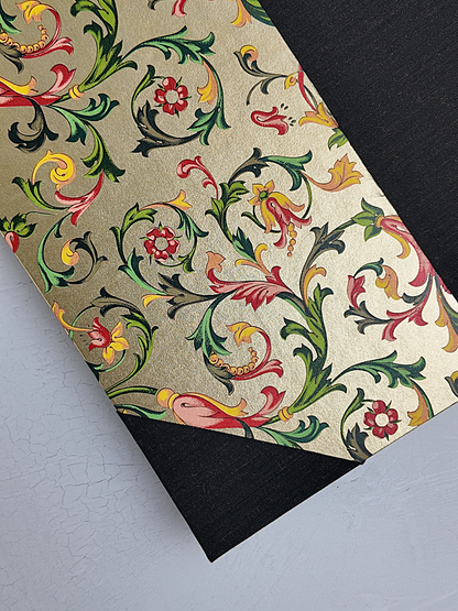 NEW B5 192-page Hardcover Journal finished in Black Mohair Japanese book cloth and gold Italian Florentine print
