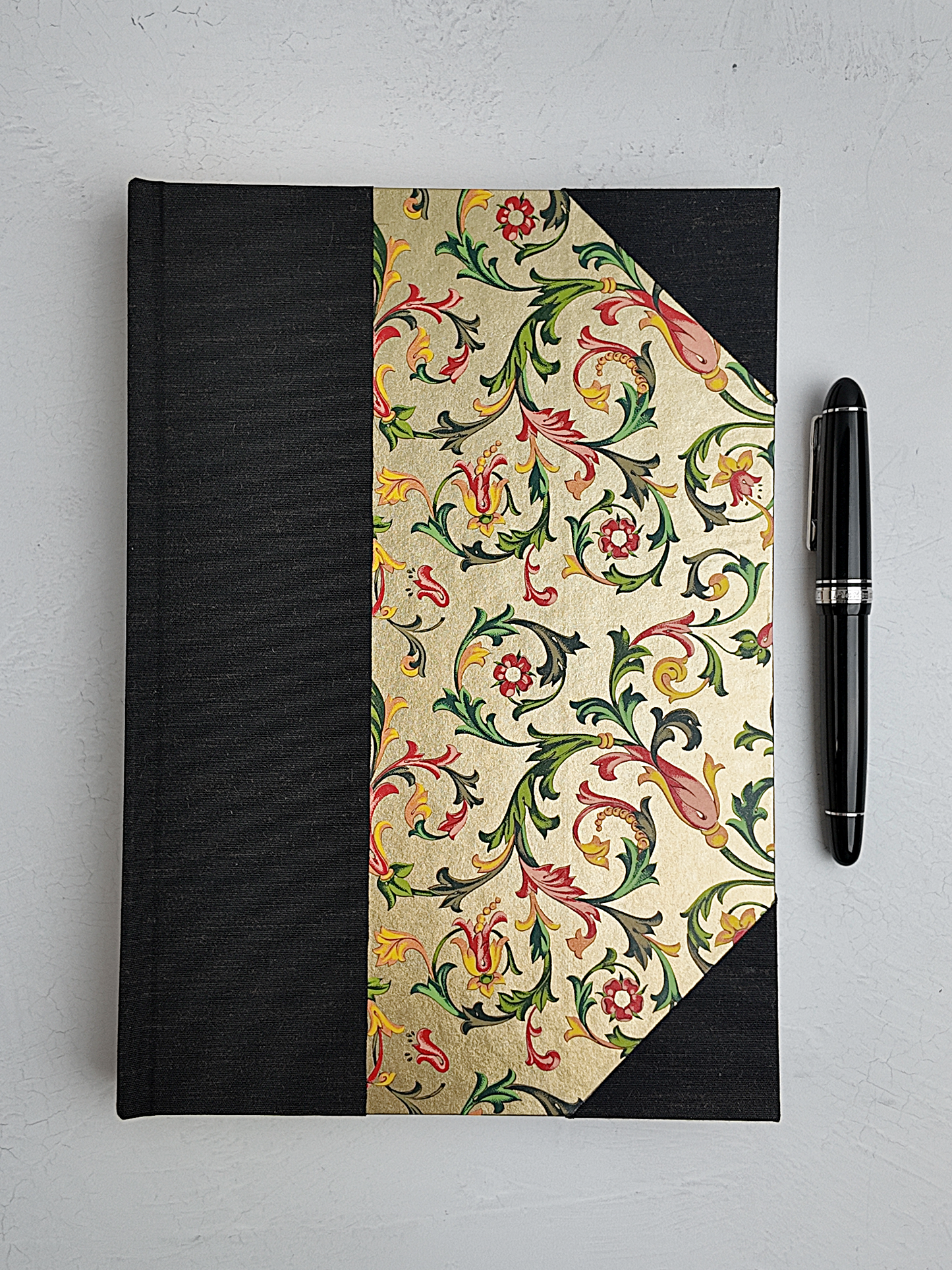 NEW B5 192-page Hardcover Journal finished in Black Mohair Japanese book cloth and gold Italian Florentine print