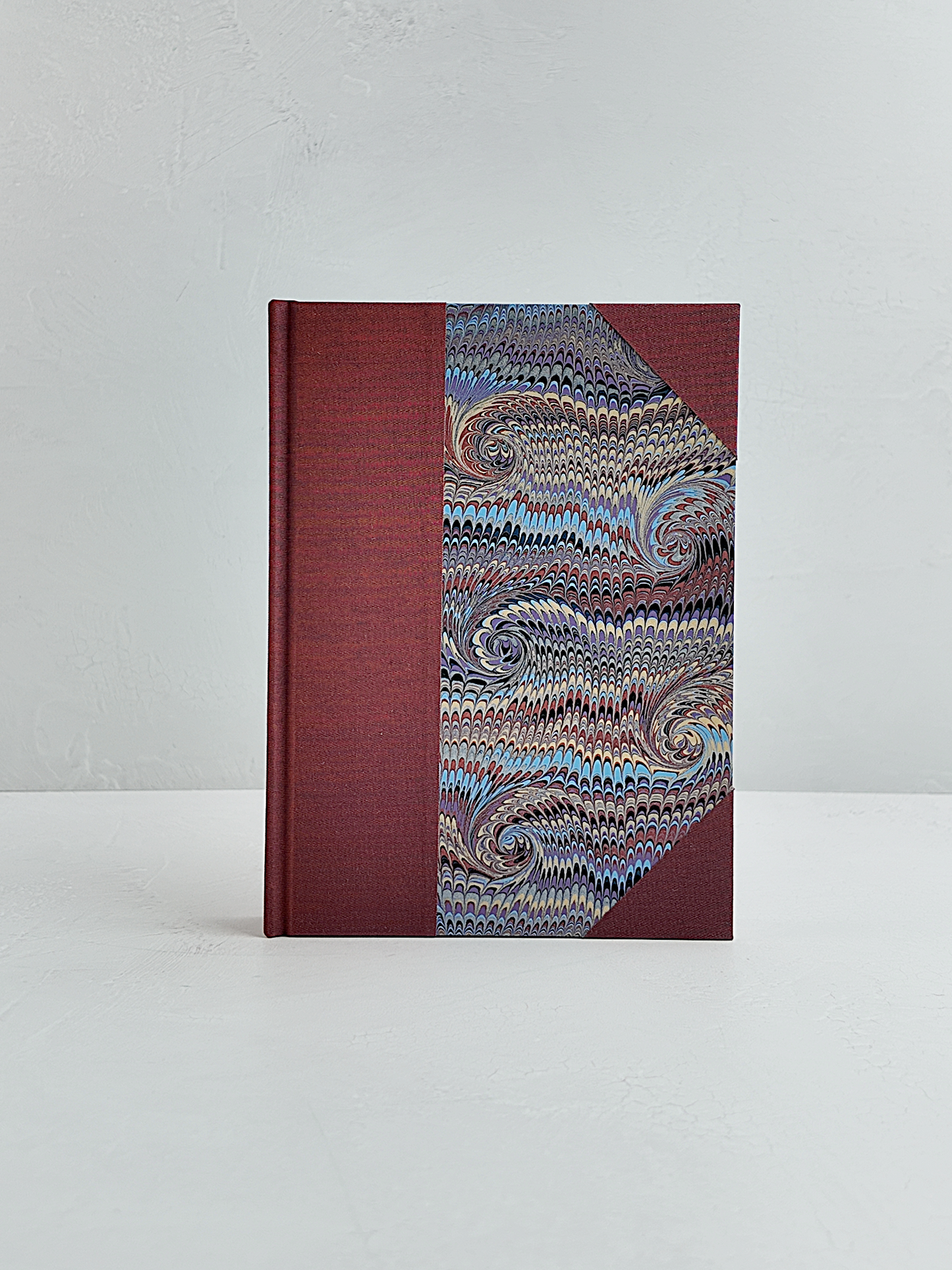 NEW A5 160-page Hardcover Journal finished in Rust Blue Japanese book cloth and Renato Crepaldi hand marbled paper