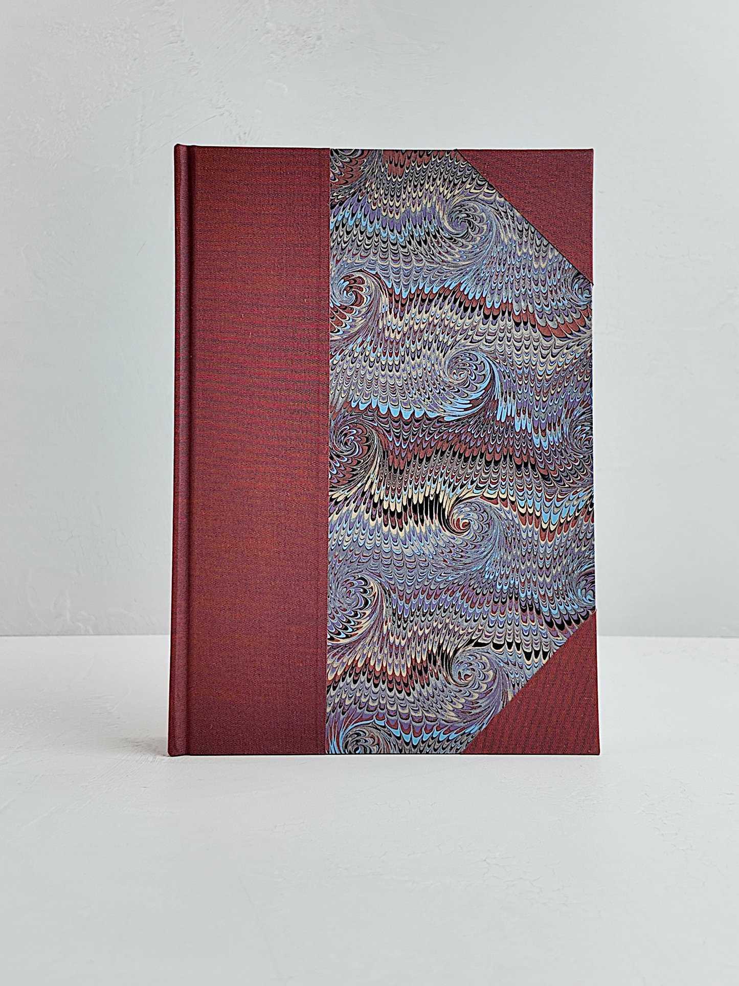 NEW B5 192-page Hardcover Journal finished in Rust Blue Japanese book cloth and Renato Crepaldi hand marbled paper