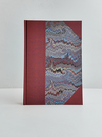 NEW B5 192-page Hardcover Journal finished in Rust Blue Japanese book cloth and Renato Crepaldi hand marbled paper
