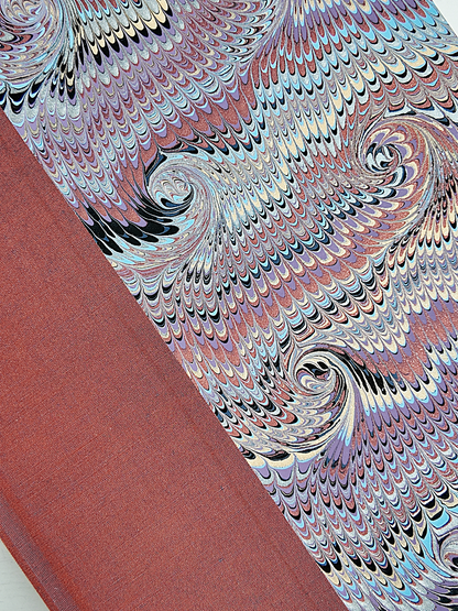 NEW A5 160-page Hardcover Journal finished in Rust Blue Japanese book cloth and Renato Crepaldi hand marbled paper