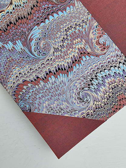 NEW A5 160-page Hardcover Journal finished in Rust Blue Japanese book cloth and Renato Crepaldi hand marbled paper