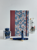 NEW A5 160-page Hardcover Journal finished in Rust Blue Japanese book cloth and white Lilies on blue Chiyogami Paper