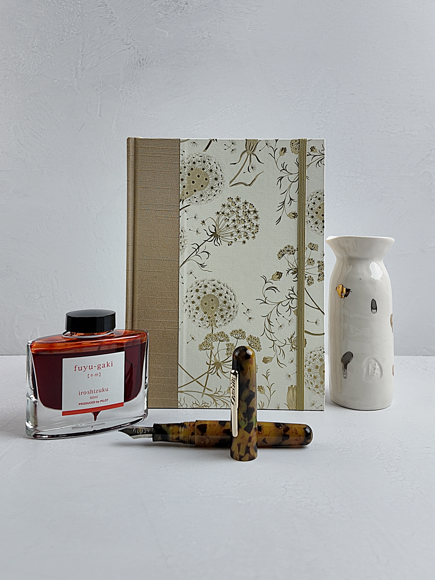 NEW A5 160-page Hardcover Journal finished in Soft Gold Japanese book cloth and Dandelion Italian Florentine print