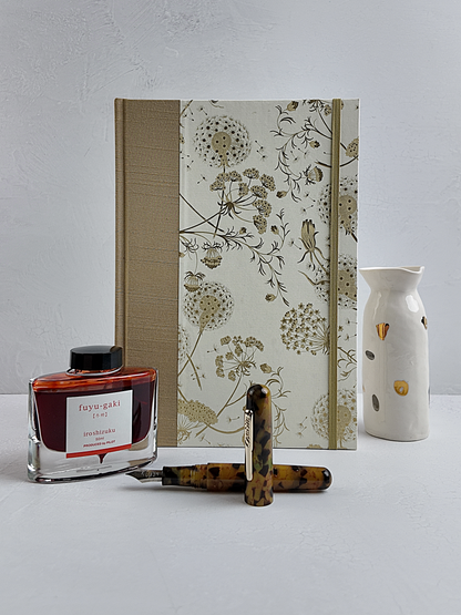 NEW B5 192-page Hardcover Journal finished in Soft Gold Japanese book cloth and Dandelion Italian Florentine print