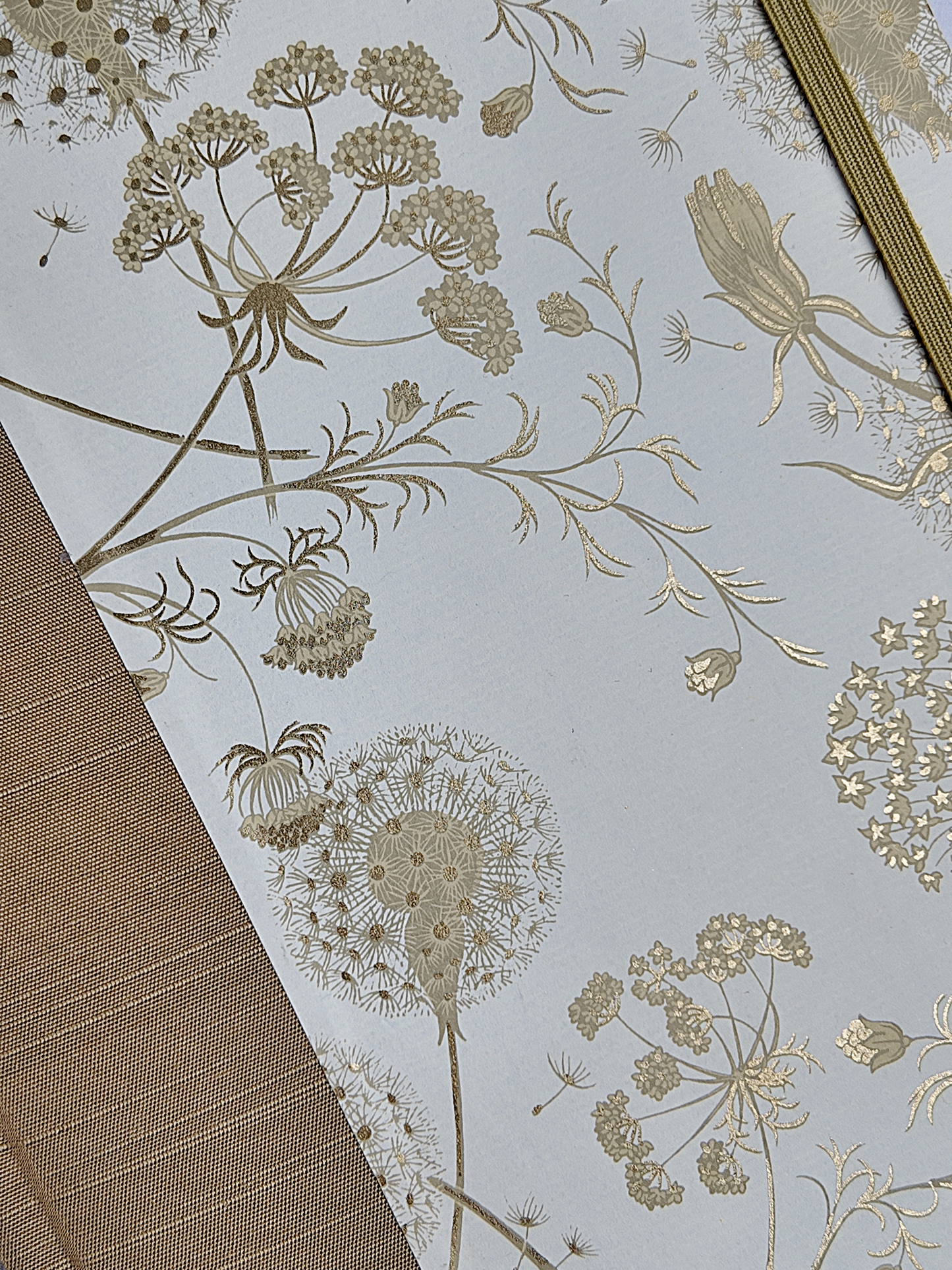 NEW A5 160-page Hardcover Journal finished in Soft Gold Japanese book cloth and Dandelion Italian Florentine print