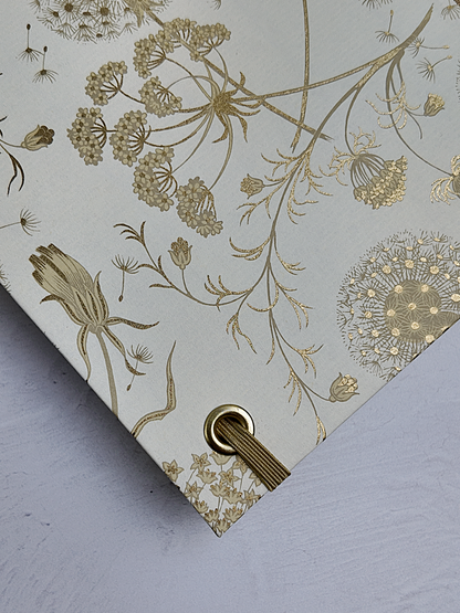 NEW B5 192-page Hardcover Journal finished in Soft Gold Japanese book cloth and Dandelion Italian Florentine print