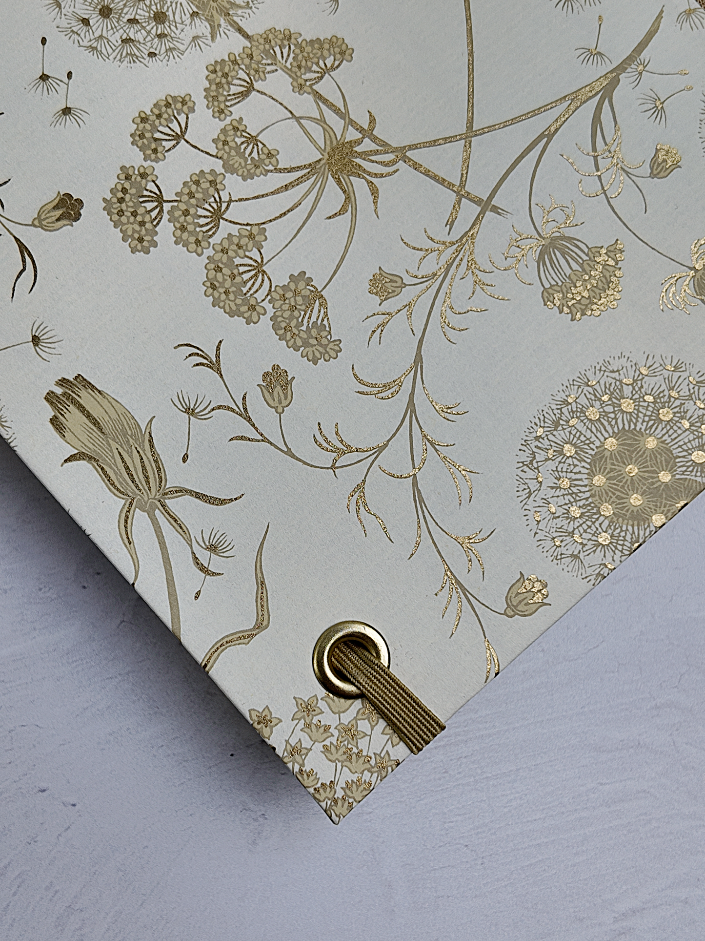 NEW A5 160-page Hardcover Journal finished in Soft Gold Japanese book cloth and Dandelion Italian Florentine print