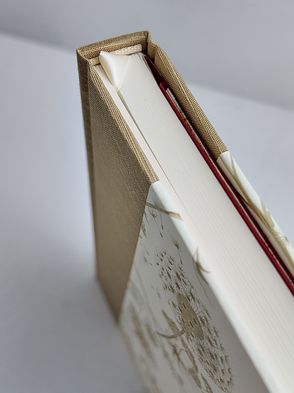 NEW A5 160-page Hardcover Journal finished in Soft Gold Japanese book cloth and Dandelion Italian Florentine print
