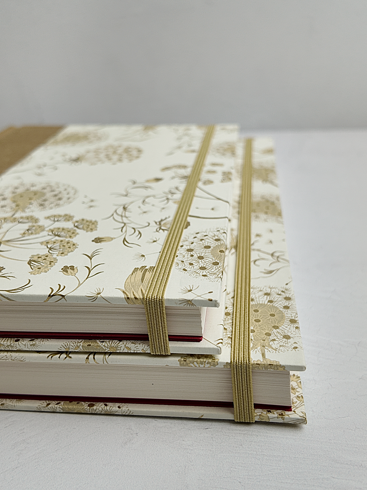 NEW A5 160-page Hardcover Journal finished in Soft Gold Japanese book cloth and Dandelion Italian Florentine print