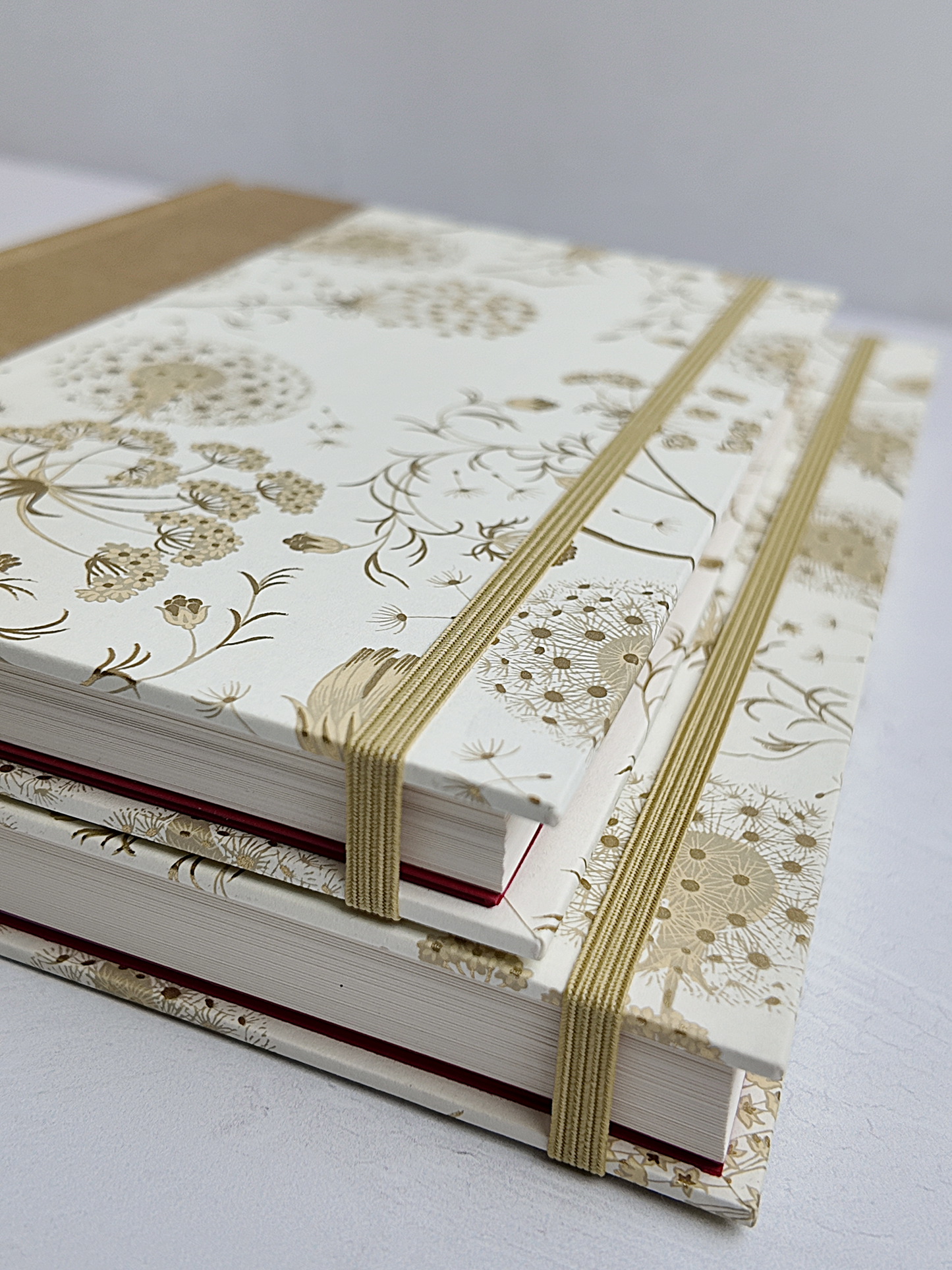 NEW B5 192-page Hardcover Journal finished in Soft Gold Japanese book cloth and Dandelion Italian Florentine print