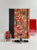 B5 192-page Hardcover Journal finished in Black Japanese book cloth and white Cranes on red Chiyogami Paper