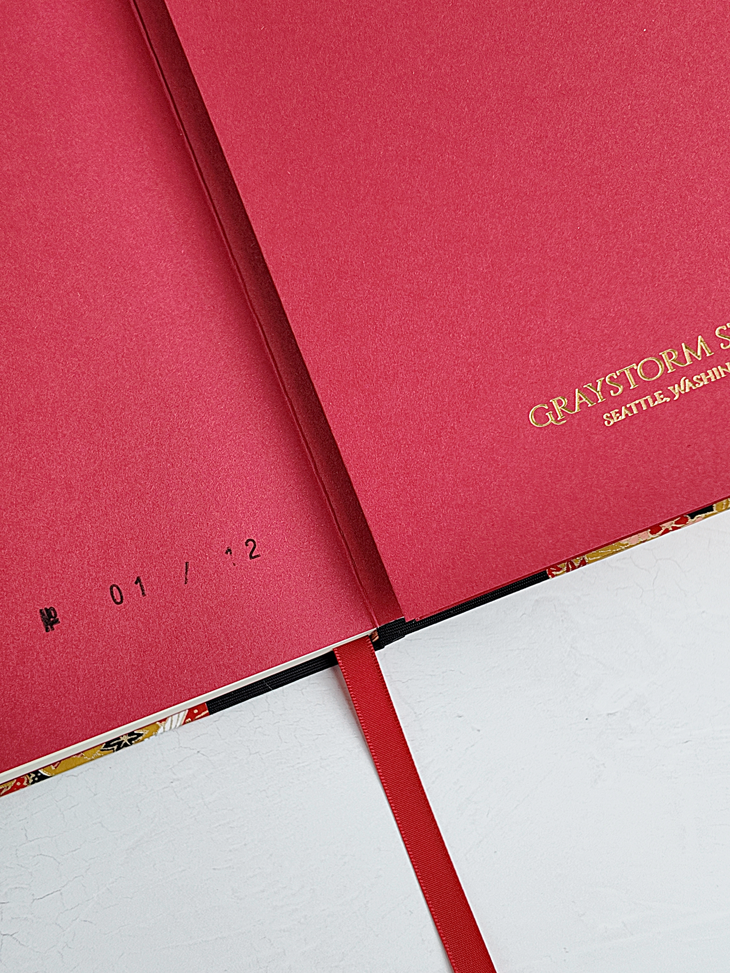 NEW B5 192-page Hardcover Journal finished in Black Japanese book cloth and white Cranes on red Chiyogami Paper