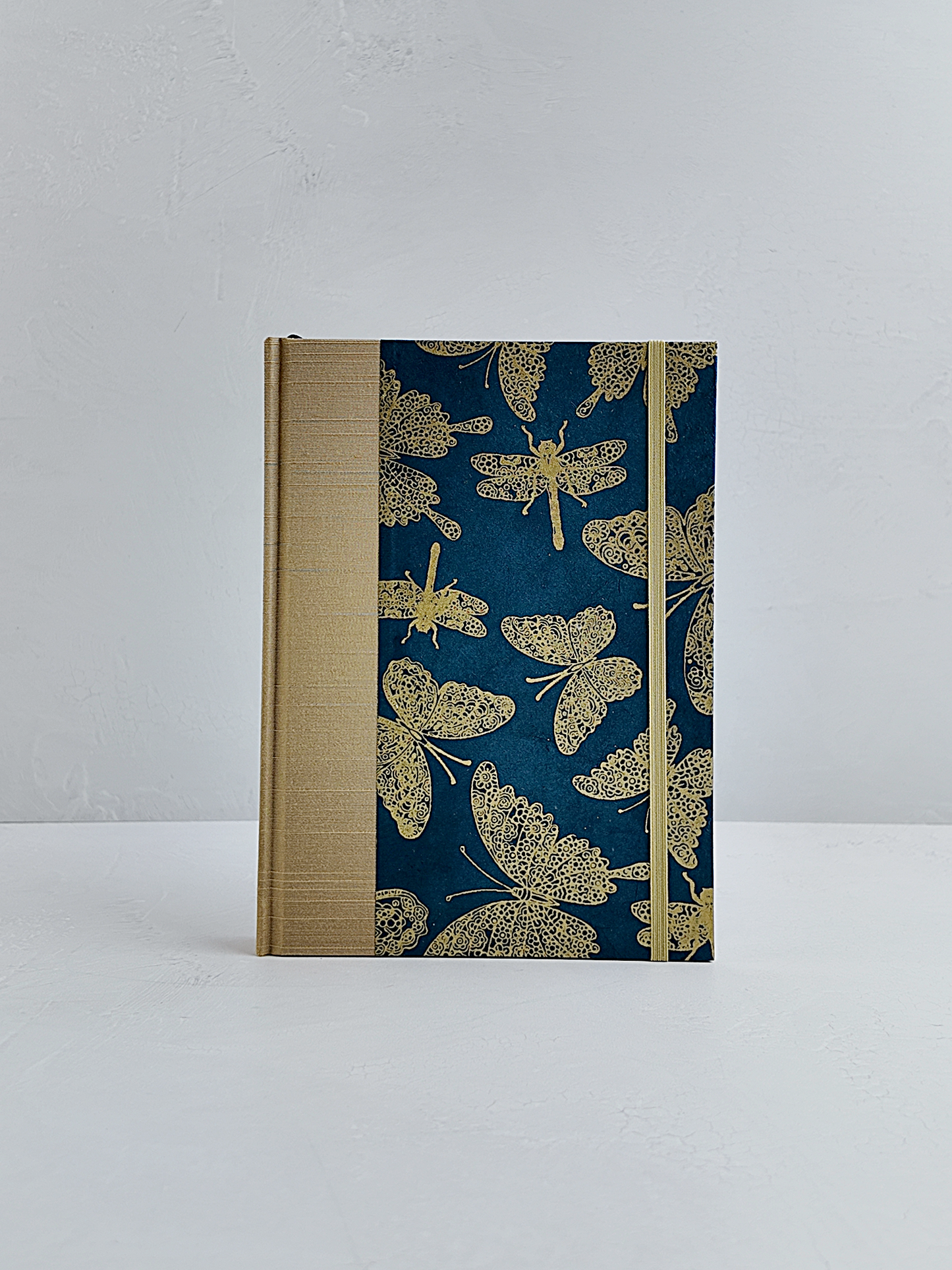 NEW B5 192-page Hardcover Journal finished in Soft Gold Japanese book cloth and blue Nepalese Lokta Paper
