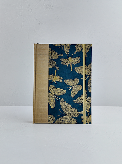 NEW B5 192-page Hardcover Journal finished in Soft Gold Japanese book cloth and blue Nepalese Lokta Paper