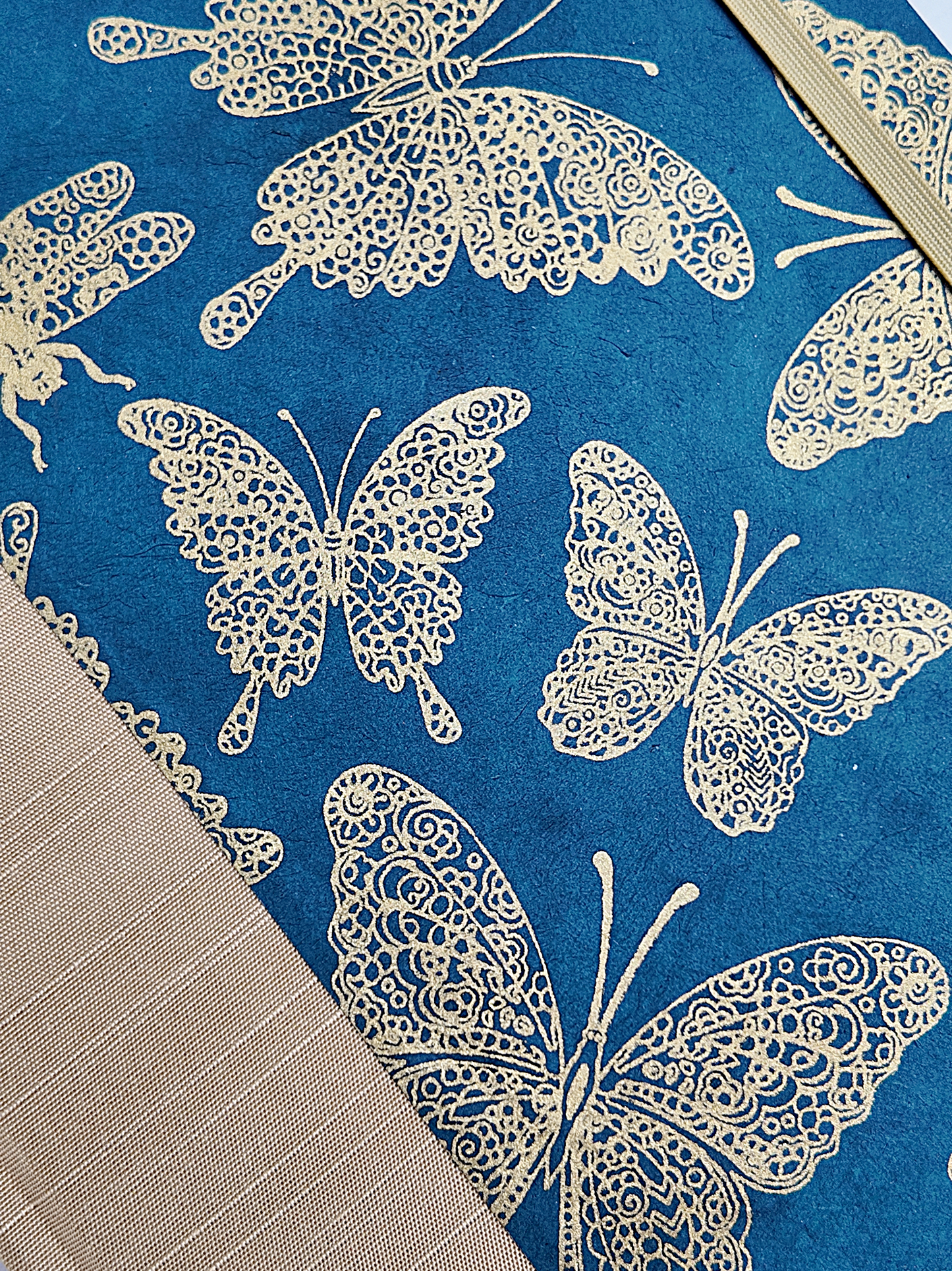 NEW B5 192-page Hardcover Journal finished in Soft Gold Japanese book cloth and blue Nepalese Lokta Paper