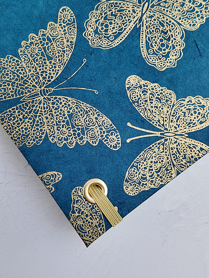 NEW B5 192-page Hardcover Journal finished in Soft Gold Japanese book cloth and blue Nepalese Lokta Paper